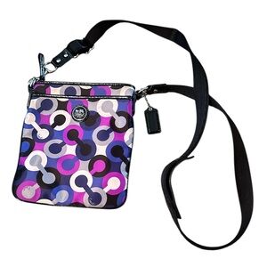 Coach Alex Op Art multicolored top zip sateen swing bag 43381